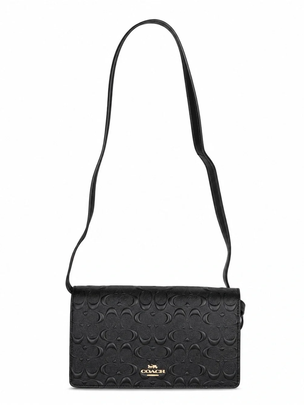 Coach Black Embossed Signature Leather Crossbody with Gold Hardware